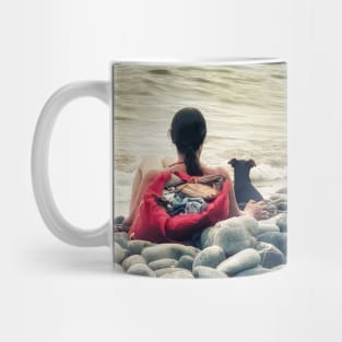 Woman Dog Sea Stones Beach Italy Mug